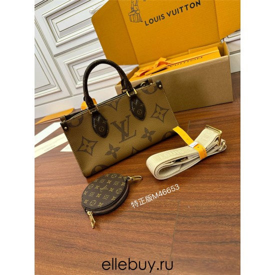 Louis Vuitton ONTHEGO EAST WEST Handbag (M46653): Giant Monogram and Monogram Reverse Canvas, Toron Handles, Size - 25x13x10cm