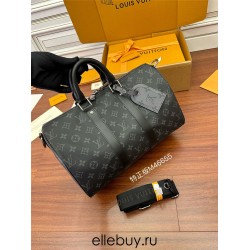 Louis Vuitton KEEPALL BANDOULIÈRE 35 Handbag (M46655) - Monogram Eclipse Black: Coated Canvas, Size - 34x21x16cm