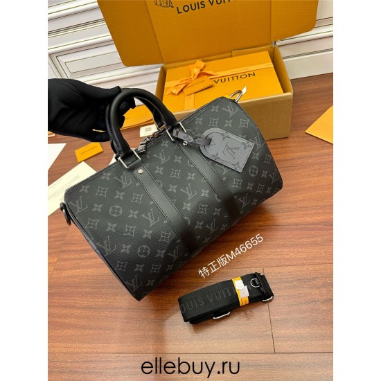 Louis Vuitton KEEPALL BANDOULIÈRE 35 Handbag (M46655) - Monogram Eclipse Black: Coated Canvas, Size - 34x21x16cm