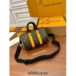 Louis Vuitton Yellow Leather Men's Pillow Bag (M46687) - Keepall Handbag: Monogram Embossed Taurillon Leather, Size - 25x15x11cm