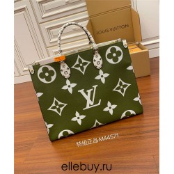 Louis Vuitton Denim Blue Checkered ONTHEGO Handbag (M44571): Extra-large Monogram Print, Mini Monogram Trim, Size - 41x34x19cm