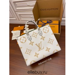 Louis Vuitton Denim Blue Checkered ONTHEGO Handbag (M44571): Extra-large Monogram Print, Mini Monogram Trim, Size - 41x34x19cm