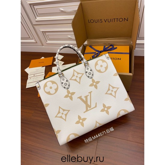 Louis Vuitton Denim Blue Checkered ONTHEGO Handbag (M44571): Extra-large Monogram Print, Mini Monogram Trim, Size - 41x34x19cm