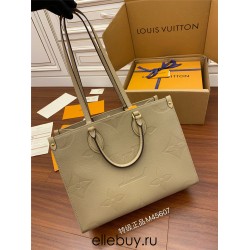 Louis Vuitton Elephant Grey Embossed ONTHEGO Small Handbag (M45607): Extra-large Monogram Print with Mini Monogram Trim, Size - 34x26x15cm