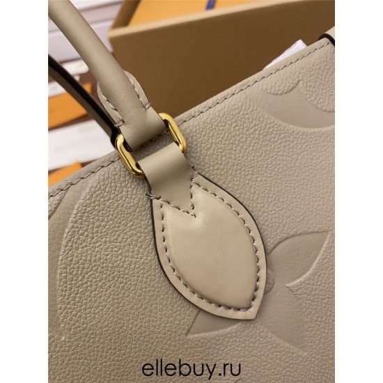 Louis Vuitton Elephant Grey Embossed ONTHEGO Small Handbag (M45607): Extra-large Monogram Print with Mini Monogram Trim, Size - 34x26x15cm