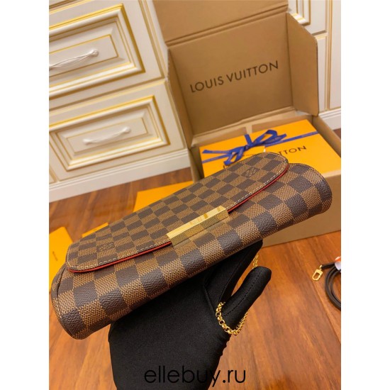 Louis Vuitton Classic M41129 Brown Check Favorite Medium Handbag: With detachable shoulder strap and metal chain, Size - 28x17x4cm