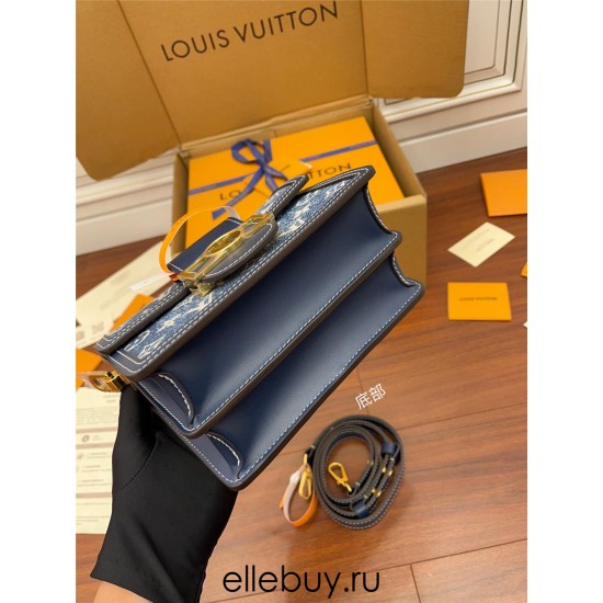 Louis Vuitton M59716 Denim Blue Dauphine Small Handbag: Classic logo denim fabric, Size - 20x15x9cm