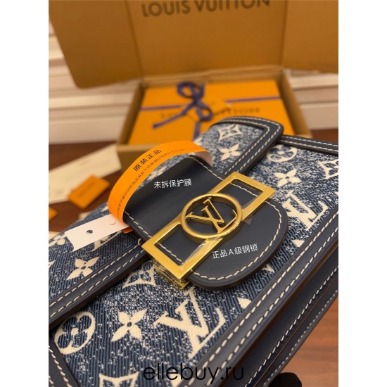 Louis Vuitton M59716 Denim Blue Dauphine Small Handbag: Classic logo denim fabric, Size - 20x15x9cm