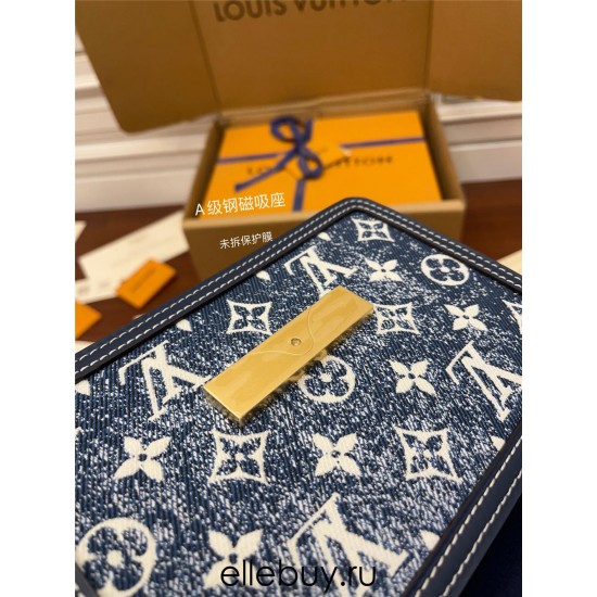 Louis Vuitton M59716 Denim Blue Dauphine Small Handbag: Classic logo denim fabric, Size - 20x15x9cm