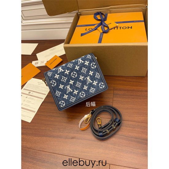 Louis Vuitton M59716 Denim Blue Dauphine Small Handbag: Classic logo denim fabric, Size - 20x15x9cm