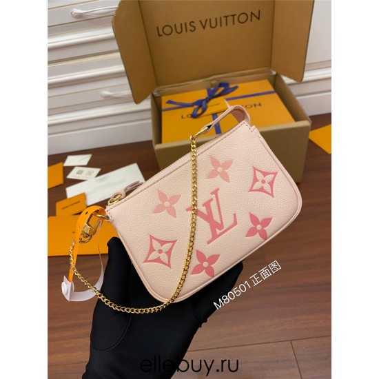 Louis Vuitton M80501 By the pool Pink Silk Print Monogram Empreinte Leather Embossed: Size - 15.5x10.5x4cm