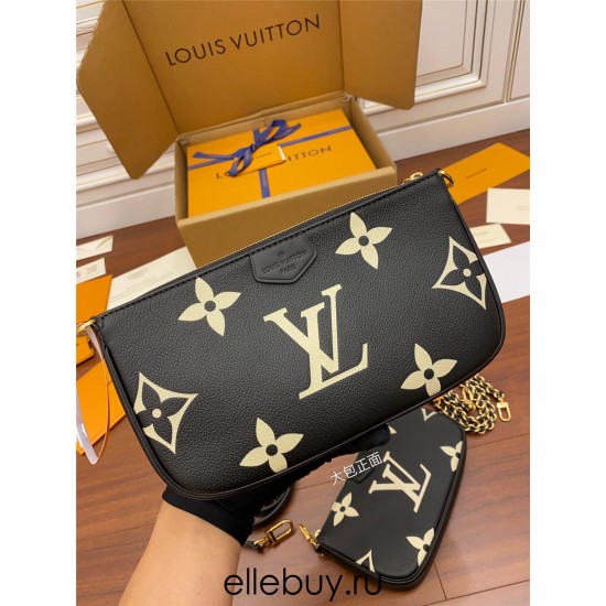 Louis Vuitton M45777 Black Silk Print Embossed Multi Pochette Accessoires: Size - 25x14.5x4.5cm