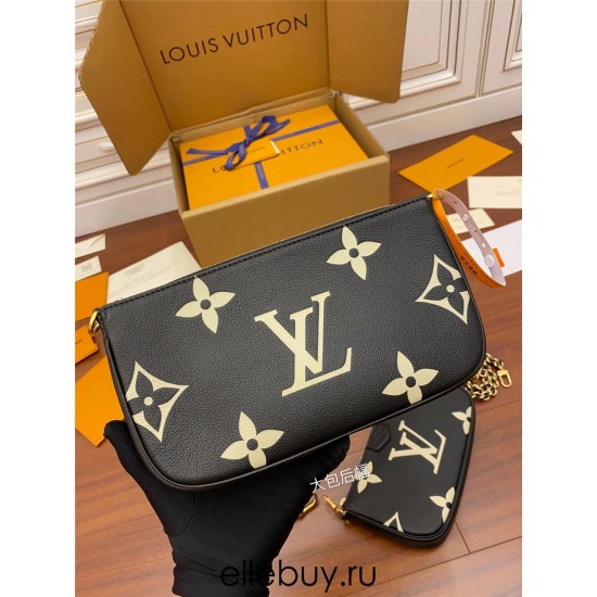 Louis Vuitton M45777 Black Silk Print Embossed Multi Pochette Accessoires: Size - 25x14.5x4.5cm