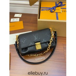 Louis Vuitton M45813 Black Embossed FAVORITE Handbag: Soft Grain Leather, Embossed Extra Large Monogram, Size - 24x14x9cm