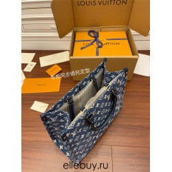 Louis Vuitton ONTHEGO Medium Handbag (M59608) Onthego Monogram Embossed Denim: Size - 31x24x14cm