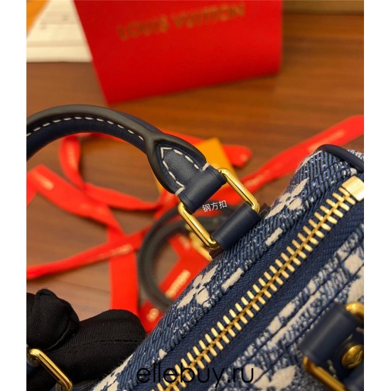 Louis Vuitton NANO SPEEDY Handbag (M81168) Blue Monogram Embossed Denim: Size - 16x10x7.5cm