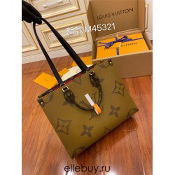 Louis Vuitton M45321 Black Leather Long Shoulder Strap for Onthego Medium Handbag Monogram: Size - 35x27x14cm