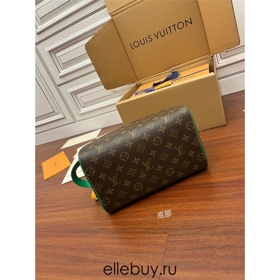 Louis Vuitton DOPP KIT Toiletry Bag (M46253) Green Monogram Macassar Canvas: Size - 28x15x16.5cm