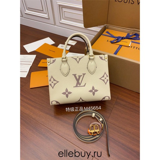 Louis Vuitton M45654 Cream Print Onthego Small Tote Bag: Size - 25x19x11.5cm