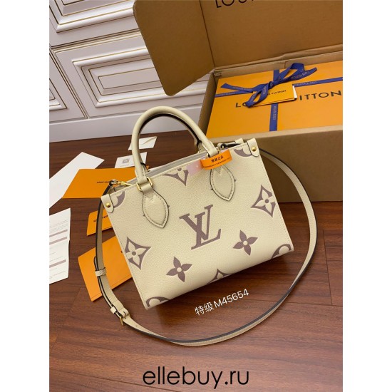 Louis Vuitton M45654 Cream Print Onthego Small Tote Bag: Size - 25x19x11.5cm