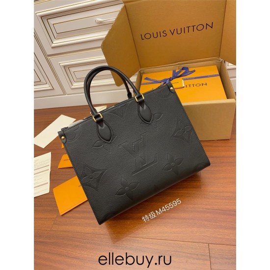 Louis Vuitton M45595 Black Pressed Flower ONTHEGO Small Handbag: Size - 34x26x15cm