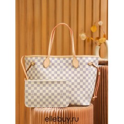 Louis Vuitton N41361 Checkered/Beige NEVERFULL Medium Handbag Damier Azur: Size - 32x28.5x17cm