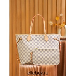 Louis Vuitton N41361 Checkered/Beige NEVERFULL Medium Handbag Damier Azur: Size - 32x28.5x17cm