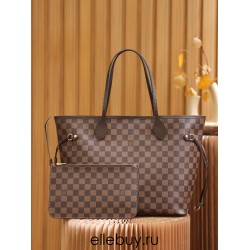 Louis Vuitton N41358 Checkered/Red NEVERFULL Medium Handbag Damier Ebène: Size - 32x28.5x17cm