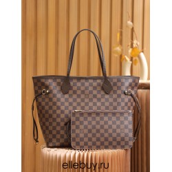 Louis Vuitton N41358 Checkered/Red NEVERFULL Medium Handbag Damier Ebène: Size - 32x28.5x17cm