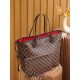 Louis Vuitton N41358 Checkered/Red NEVERFULL Medium Handbag Damier Ebène: Size - 32x28.5x17cm