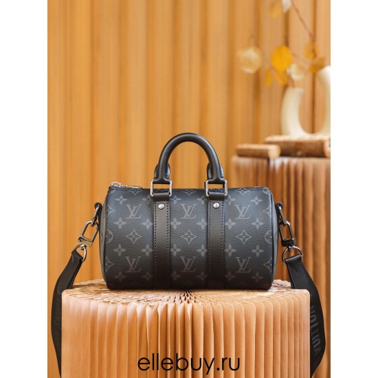 Louis Vuitton M46271 Monogram Eclipse Black Keepall 25 Handbag Monogram Eclipse Black Reverse: Size - 25x15x11cm