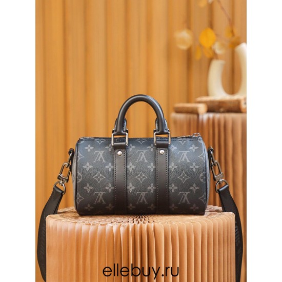 Louis Vuitton M46271 Monogram Eclipse Black Keepall 25 Handbag Monogram Eclipse Black Reverse: Size - 25x15x11cm