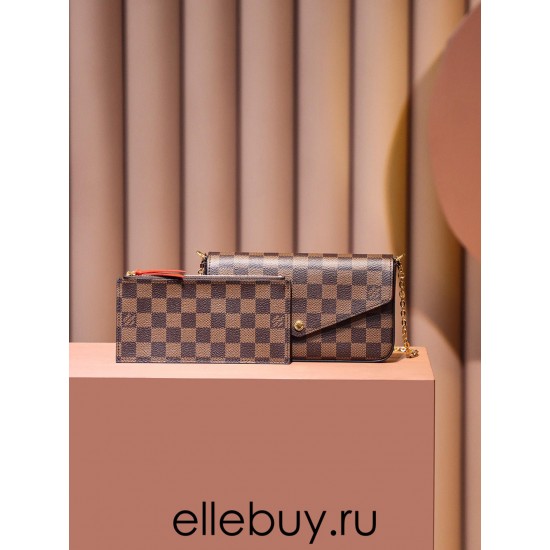 Louis Vuitton N63032 Damier Ebène Monogram coffee color Pochette FÉLICIE Felicie WOC Chain Bag Size: 21.0x 12.0x 3.0 cm