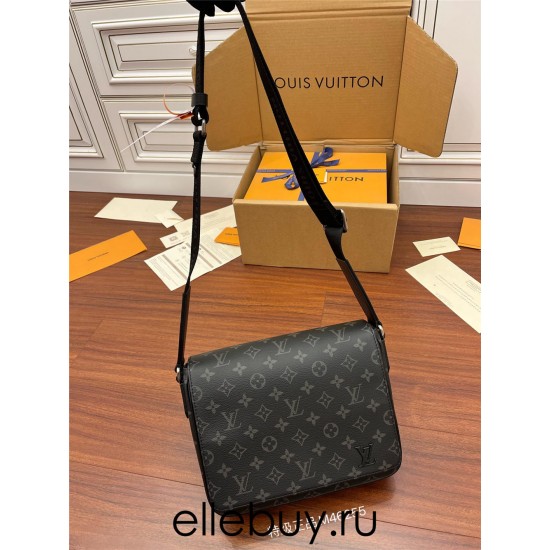 Louis Vuitton DISTRICT Small Messenger Bag (M46255) Monogram Eclipse Black Monogram Eclipse Black: Size - 26x20x7cm