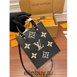 Louis Vuitton PETIT SAC PLAT Handbag (M57937) Black Monogram Empreinte Soft Grained Leather Size: 14x17x5cm