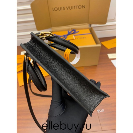 Louis Vuitton PETIT SAC PLAT Handbag (M57937) Black Monogram Empreinte Soft Grained Leather Size: 14x17x5cm