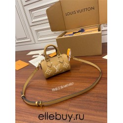 Louis Vuitton M81457 Tan Nano Speedy Handbag Embossed Leather Size: 16x10x7.5 cm