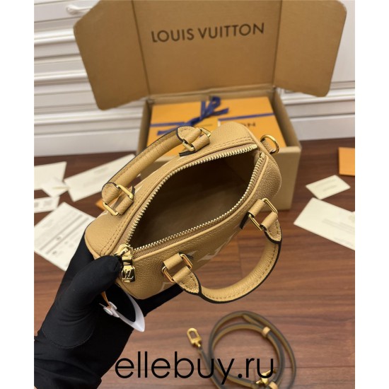 Louis Vuitton M81457 Tan Nano Speedy Handbag Embossed Leather Size: 16x10x7.5 cm