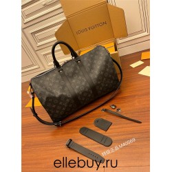 Louis Vuitton M40569 Brown Strap Keepall 45 Travel Bag Black and Gray Monogram Eclipse Black Canvas Size: 45.0x27.0x20.0 cm