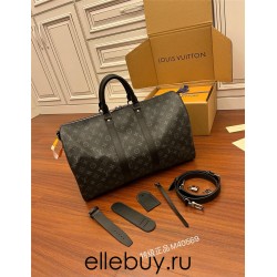 Louis Vuitton M40569 Brown Strap Keepall 45 Travel Bag Black and Gray Monogram Eclipse Black Canvas Size: 45.0x27.0x20.0 cm