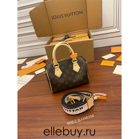 Louis Vuitton SPEEDY 20 Pillow Bag (New Strap) M46234 Monogram Canvas Leather Trim and Fabric Lining Size: 20.5x12.5x12cm