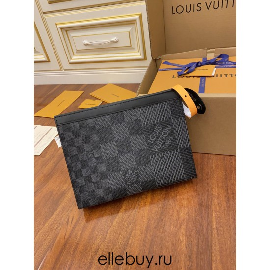 Louis Vuitton N60444 POCHETTE VOYAGE Clutch! Damier Graphite 3D Canvas, 27x21x6cm (Length x Height x Width)