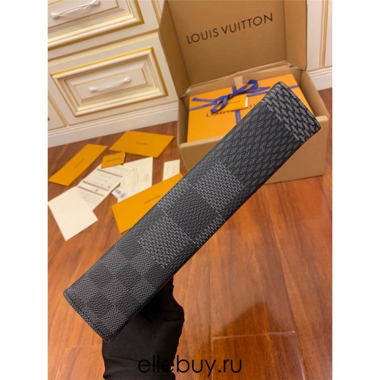 Louis Vuitton N60444 POCHETTE VOYAGE Clutch! Damier Graphite 3D Canvas, 27x21x6cm (Length x Height x Width)