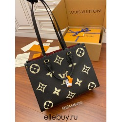 Louis Vuitton M45495 Black Print OnTheGo Medium Tote Bag Monogram pattern printed and embossed on soft grained leather, Size: 34.0x26.0x13.0cm