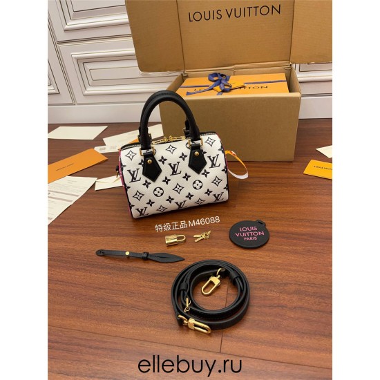 Louis Vuitton SPEEDY BANDOULIÈRE 20 Handbag (M46088) Black Speedy Bandoulière 20 Handbag Monogram Empreinte Leather, Size: 20.5x13.5x12CM