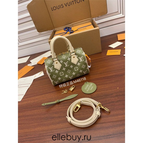 Louis Vuitton SPEEDY BANDOULIÈRE 20 Handbag (M46118) Green Monogram Empreinte Leather, Size: 20.5x13.5x12CM