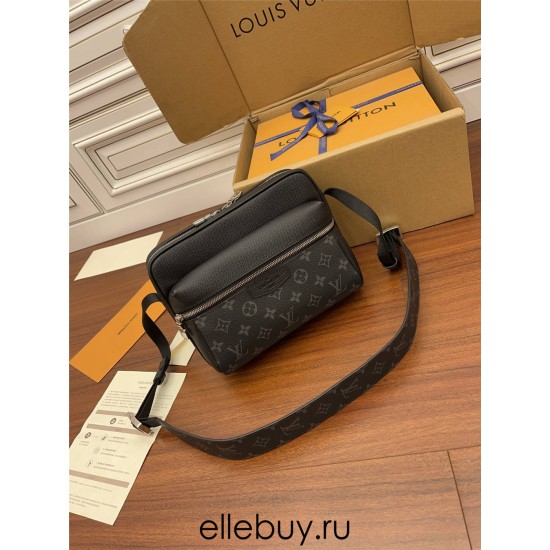 Louis Vuitton M30233 Monogram Eclipse Black OUTDOOR Messenger Bag Taïga Leather and Monogram Canvas, Size: 29.5x20x10.5cm