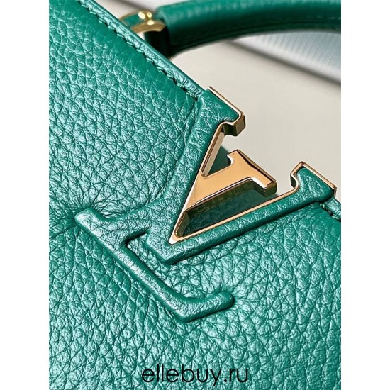 Louis Vuitton M59434 Dark Green Gold Button Capucines BB Handbag Full-grain Leather, 27x18x9cm (Length x Height x Width)