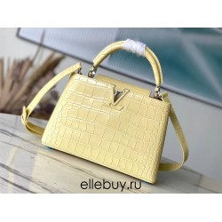 Louis Vuitton M48865 Yellow Crocodile Grain Silver Button Capucines BB Handbag Crocodile Skin Pattern, Size: 27x18x9cm