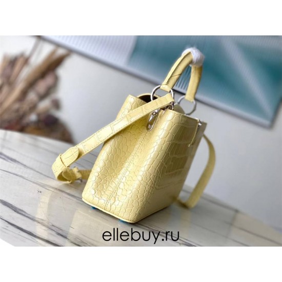 Louis Vuitton M48865 Yellow Crocodile Grain Silver Button Capucines BB Handbag Crocodile Skin Pattern, Size: 27x18x9cm